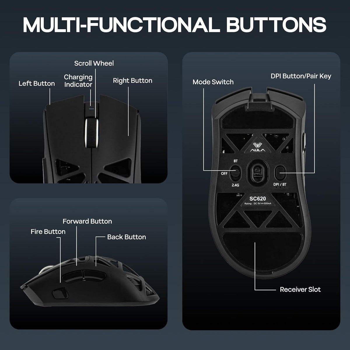 AULA™ SC620 Tri-Mode Lightweight Wireless Gaming Mouse