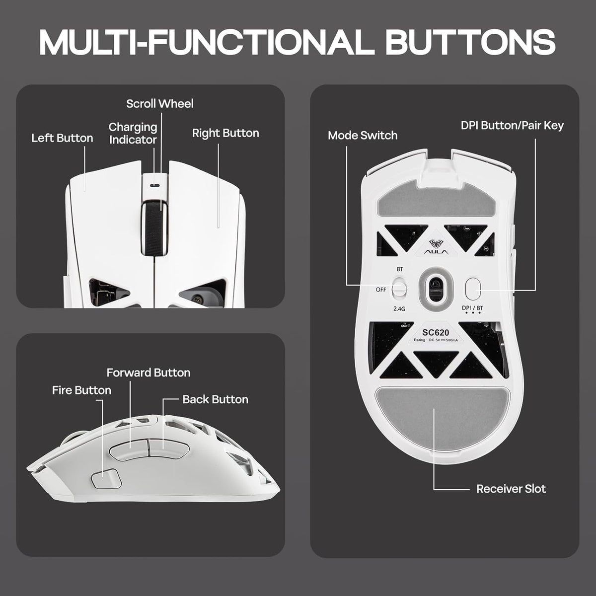 AULA™ SC620 Tri-Mode Lightweight Wireless Gaming Mouse