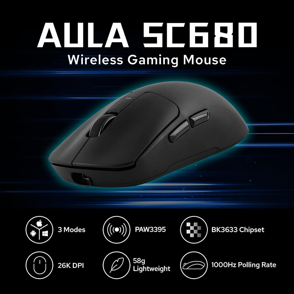 AULA™ SC680 Tri-Mode 8K Wireless Gaming Mouse
