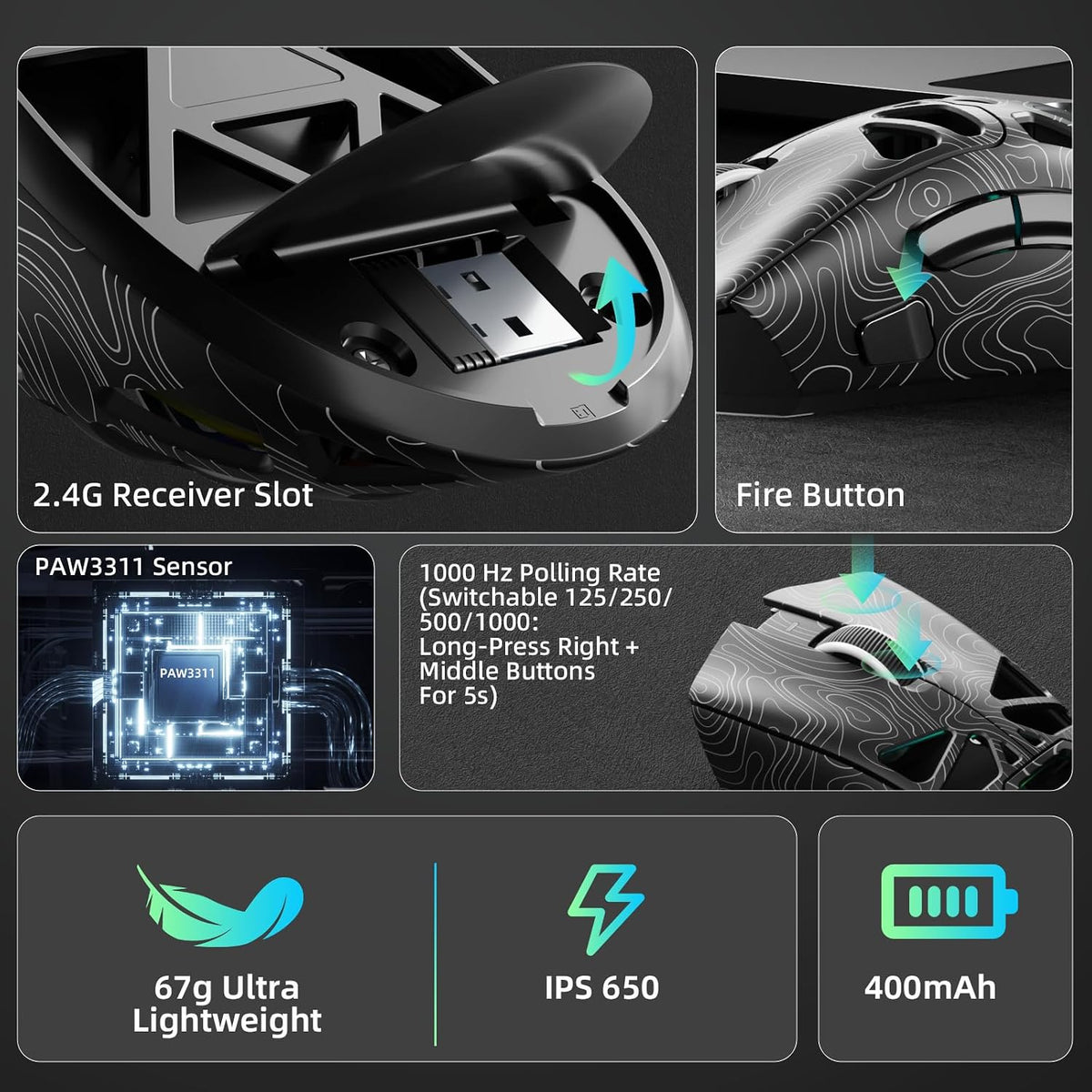 AULA™ SC620 Tri-Mode Lightweight Wireless Gaming Mouse
