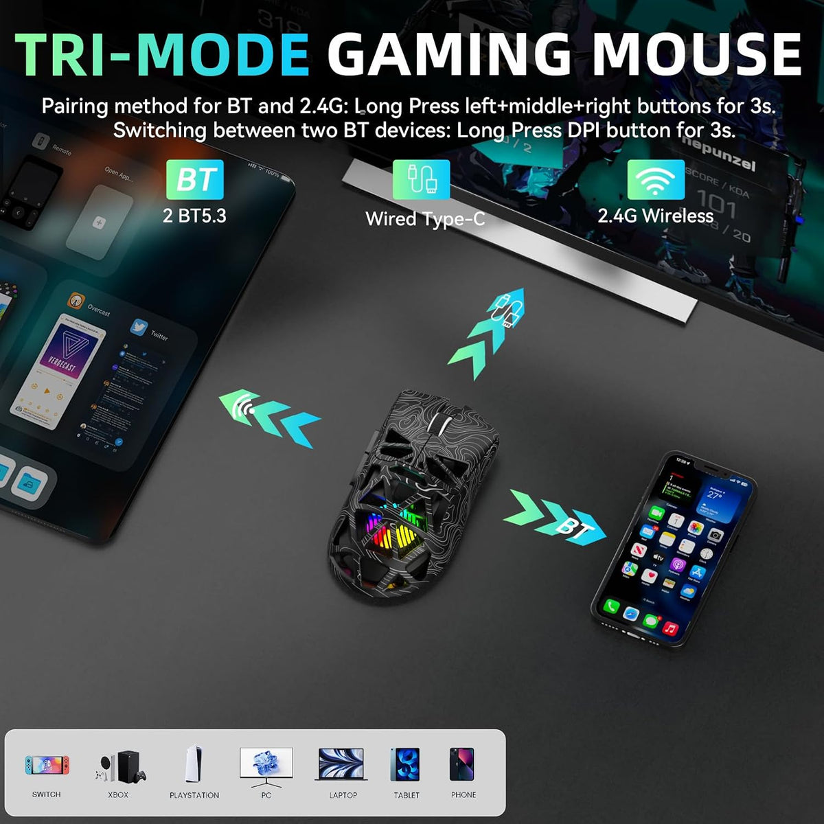 AULA™ SC620 Tri-Mode Lightweight Wireless Gaming Mouse