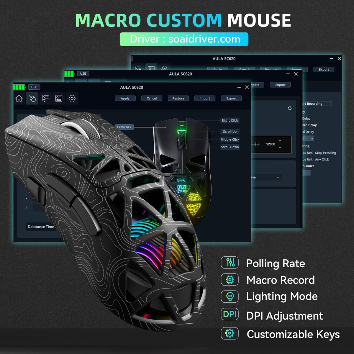 AULA™ SC620 Tri-Mode Lightweight Wireless Gaming Mouse