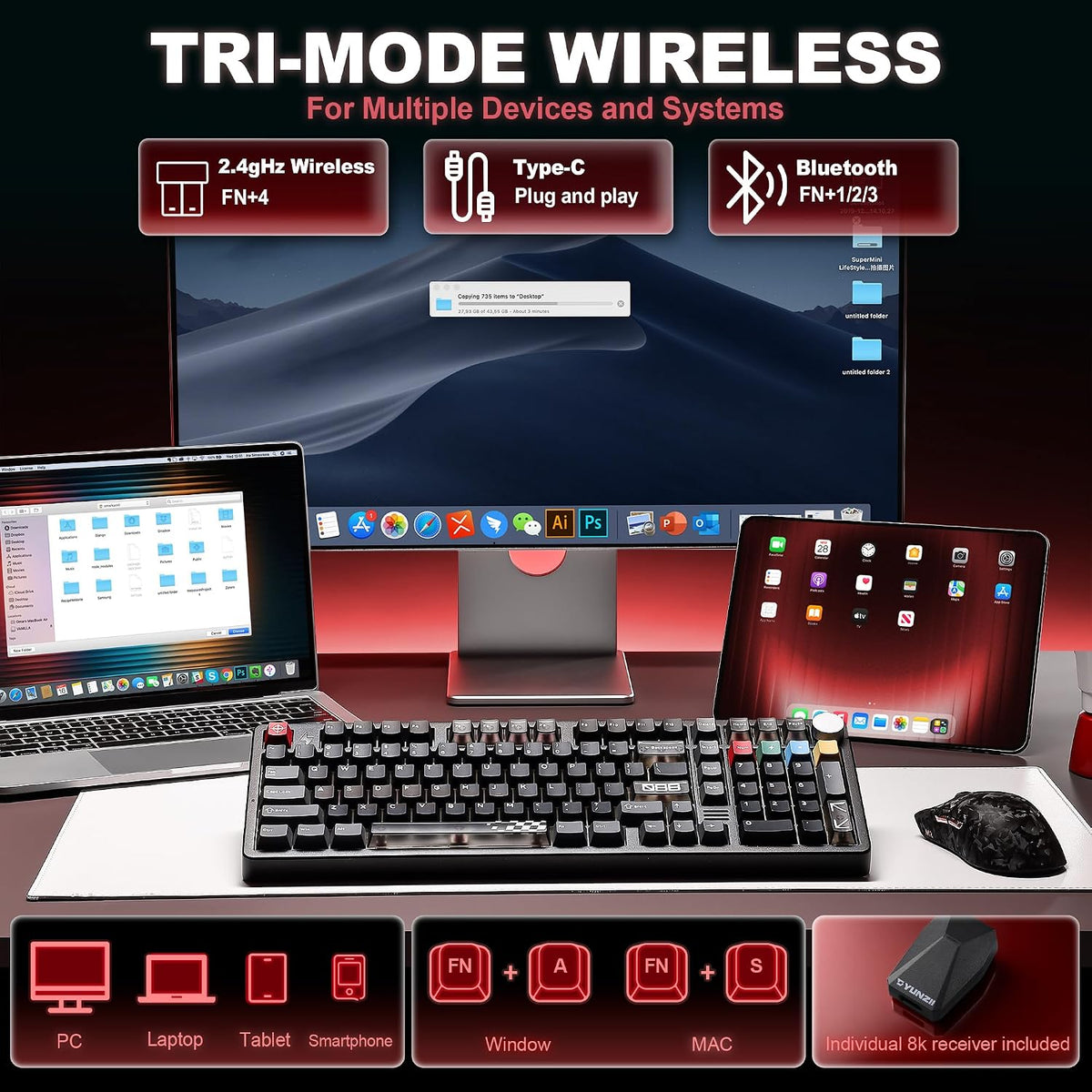 YUNZII™ AL98 PRO Dual-8K Aluminum Wireless Mechanical Keyboard