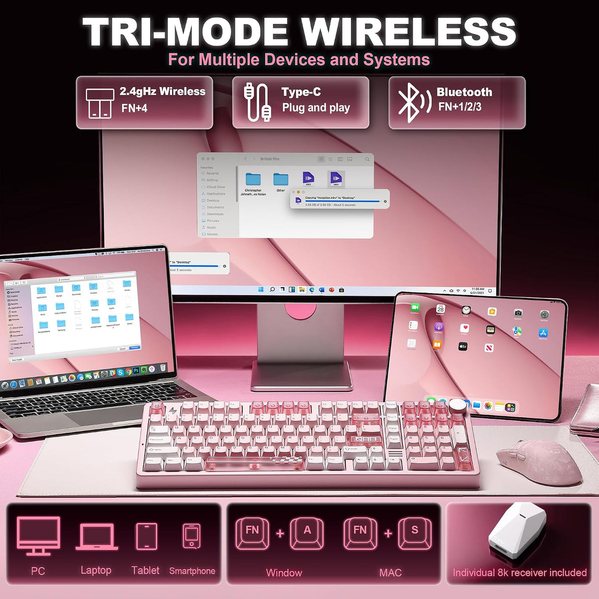 YUNZII™ AL98 PRO Dual-8K Aluminum Wireless Mechanical Keyboard