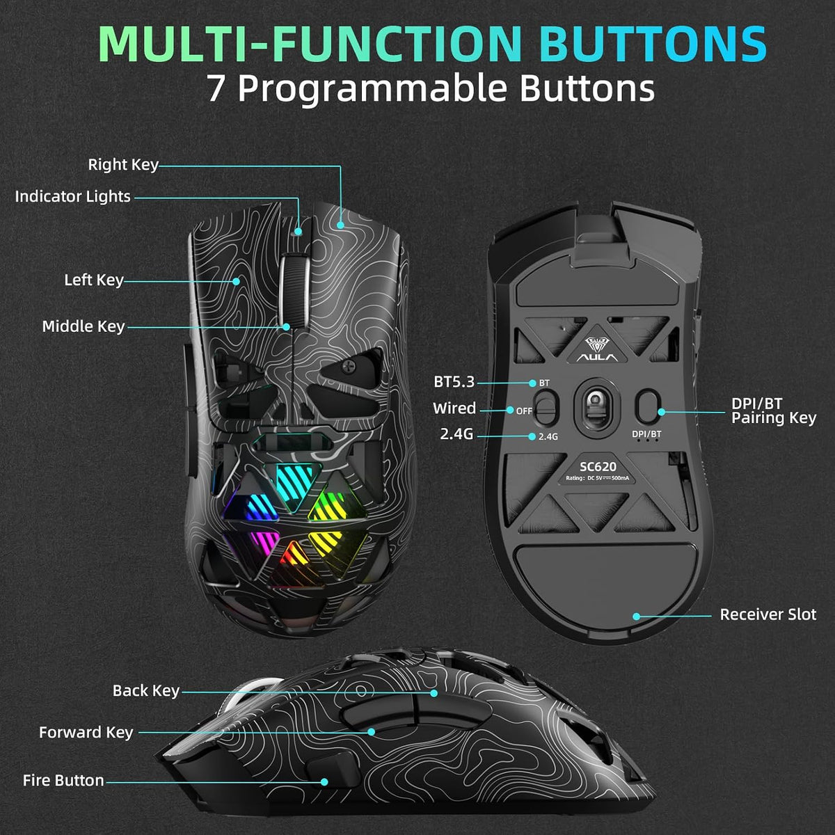 AULA™ SC620 Tri-Mode Lightweight Wireless Gaming Mouse