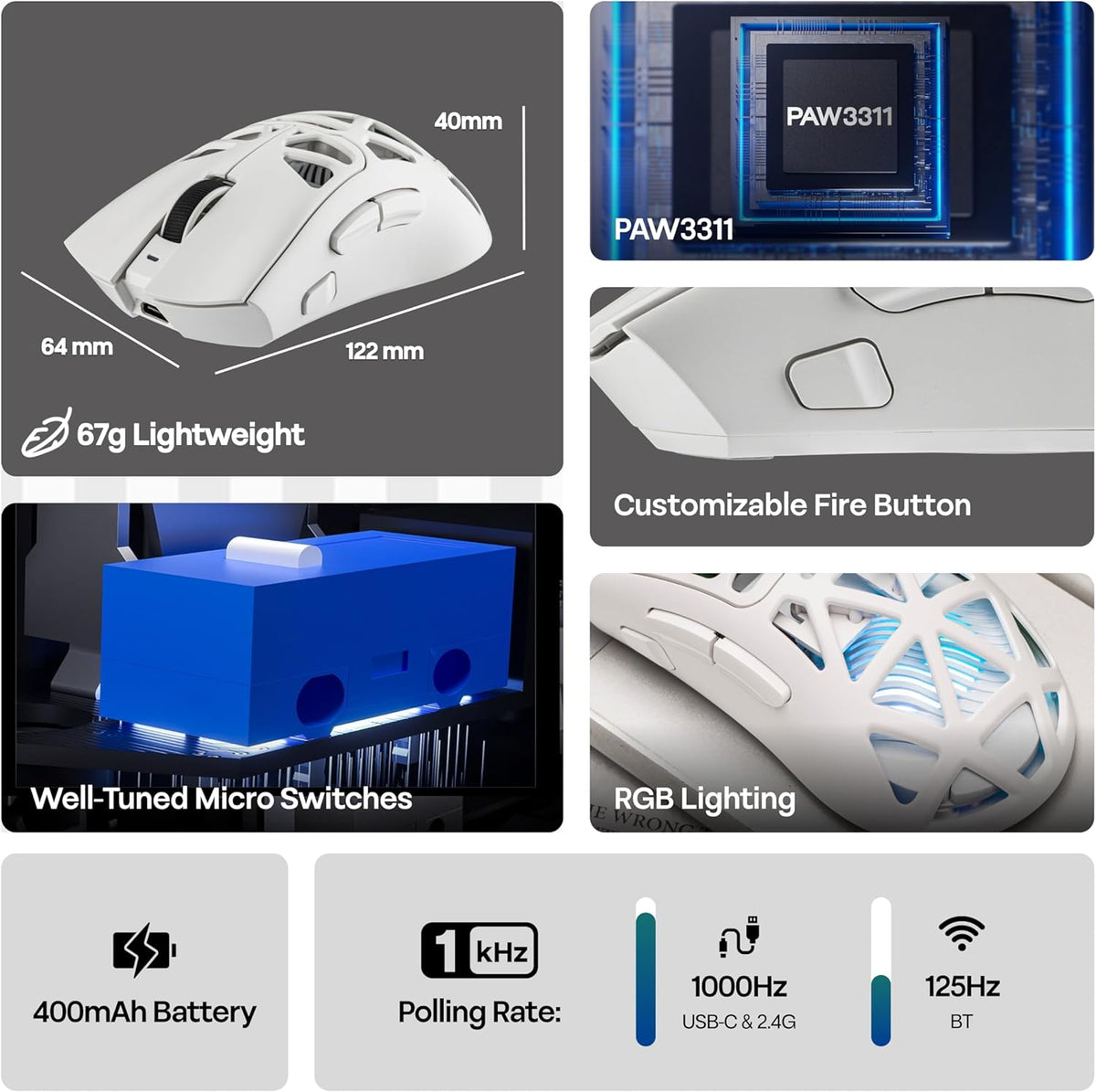 AULA™ SC620 Tri-Mode Lightweight Wireless Gaming Mouse