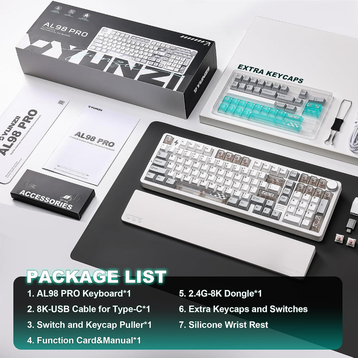 YUNZII™ AL98 PRO Dual-8K Aluminum Wireless Mechanical Keyboard