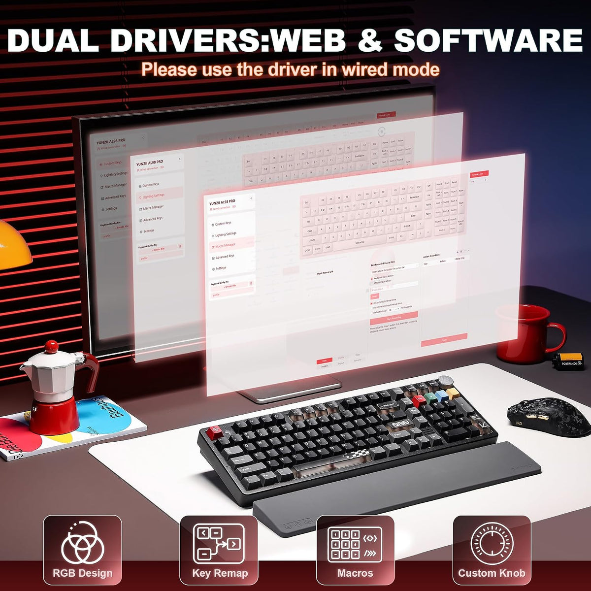 YUNZII™ AL98 PRO Dual-8K Aluminum Wireless Mechanical Keyboard