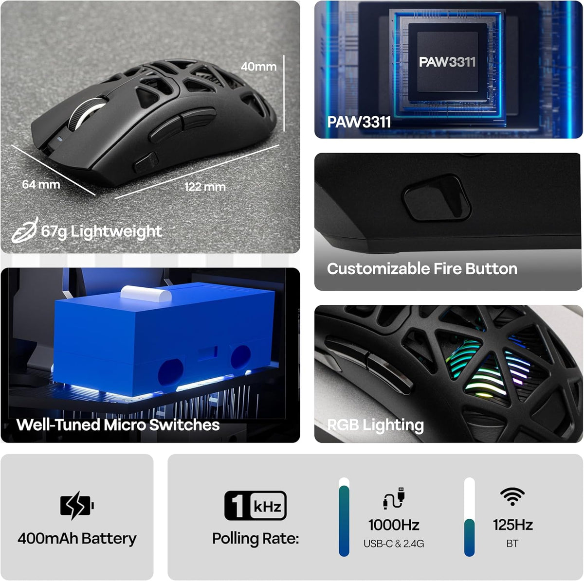 AULA™ SC620 Tri-Mode Lightweight Wireless Gaming Mouse