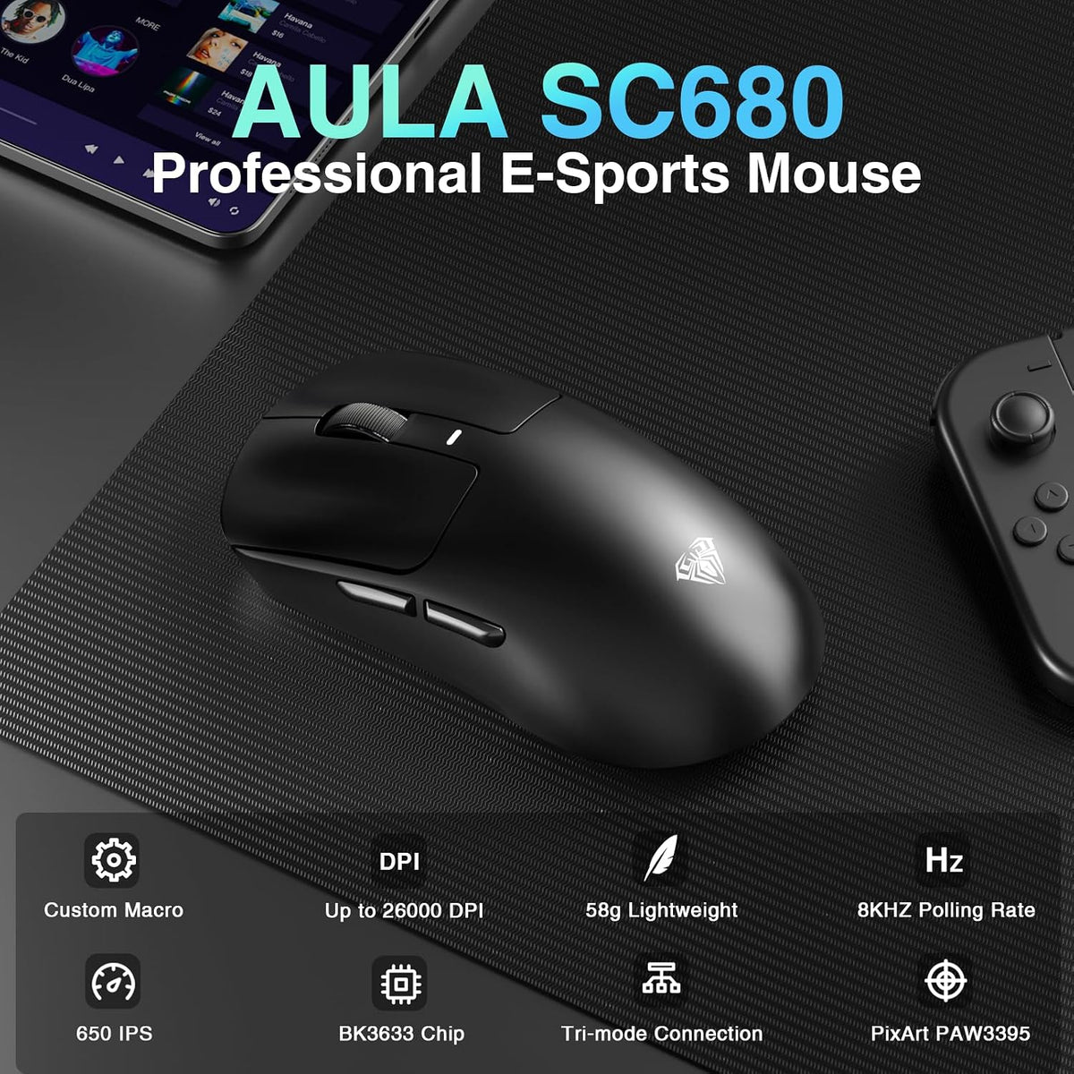 AULA™ SC680 Tri-Mode 8K Wireless Gaming Mouse