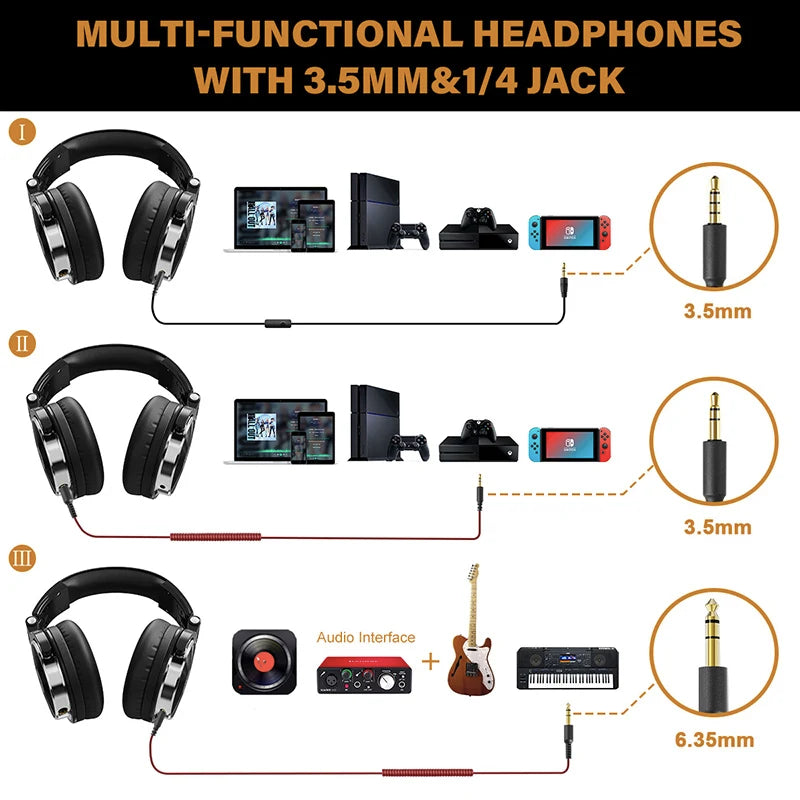 OneOdio™ Studio DJ Headphones — Wired Over-Ear Monitor with Mic (Black / Red / Rose Gold)