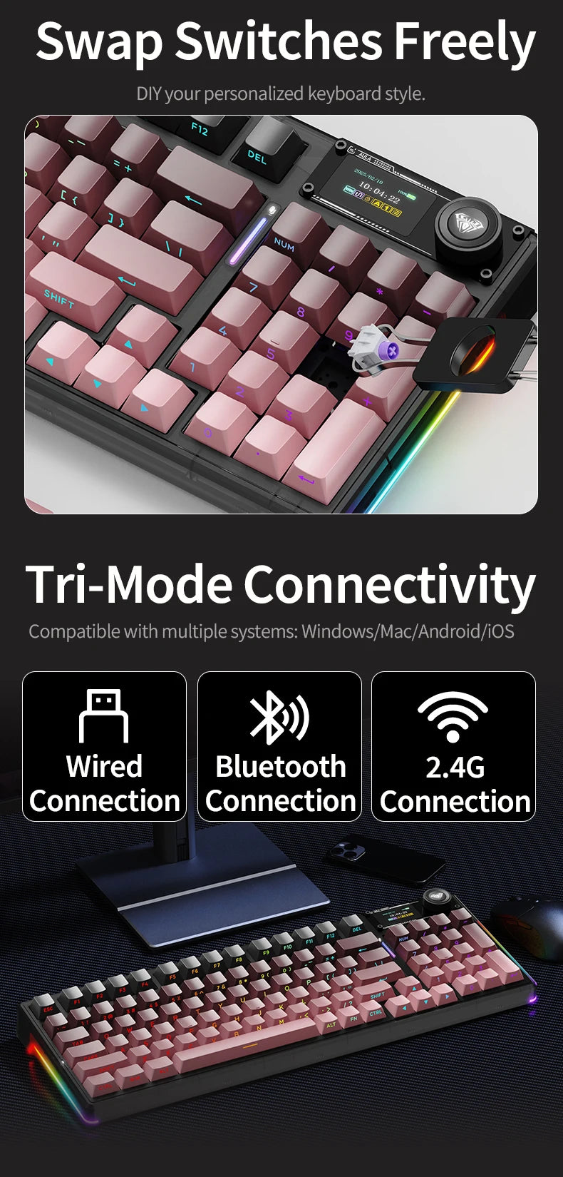 AULA™ F98 Pro V3 95% Tri-Mode Mechanical Gaming Keyboard