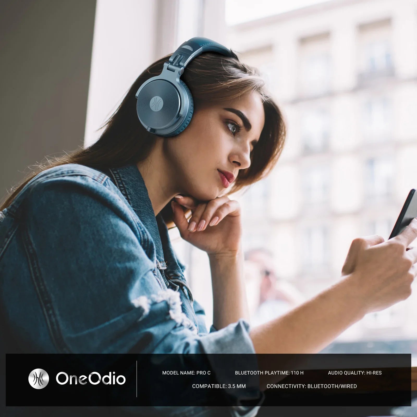 OneOdio™ Pro C Wireless Headphones – Bluetooth 5.2 Over-Ear Headset with Mic, Hi-Res Audio, 110H Playtime, Wired & Wireless DJ Studio Headphones