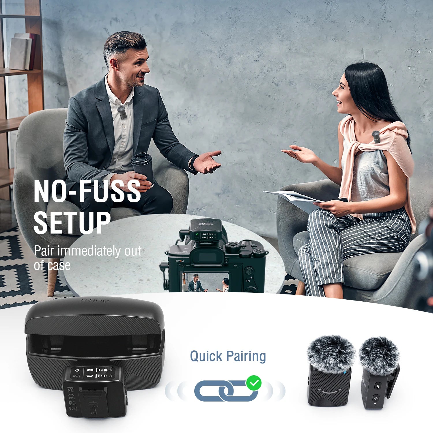 FIFINE™ M9 Wireless Lavalier Microphone – Dual Lapel Mic System for Vlog, Interview & Content Creation (iPhone/Android/Camera Compatible)
