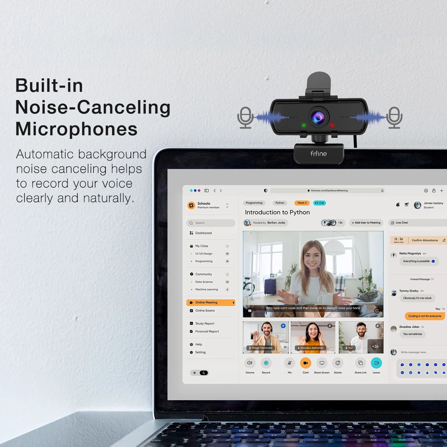 FIFINE™ K420 1440p HD PC Webcam with Microphone & Tripod – USB Plug & Play for Video Calls & Streaming
