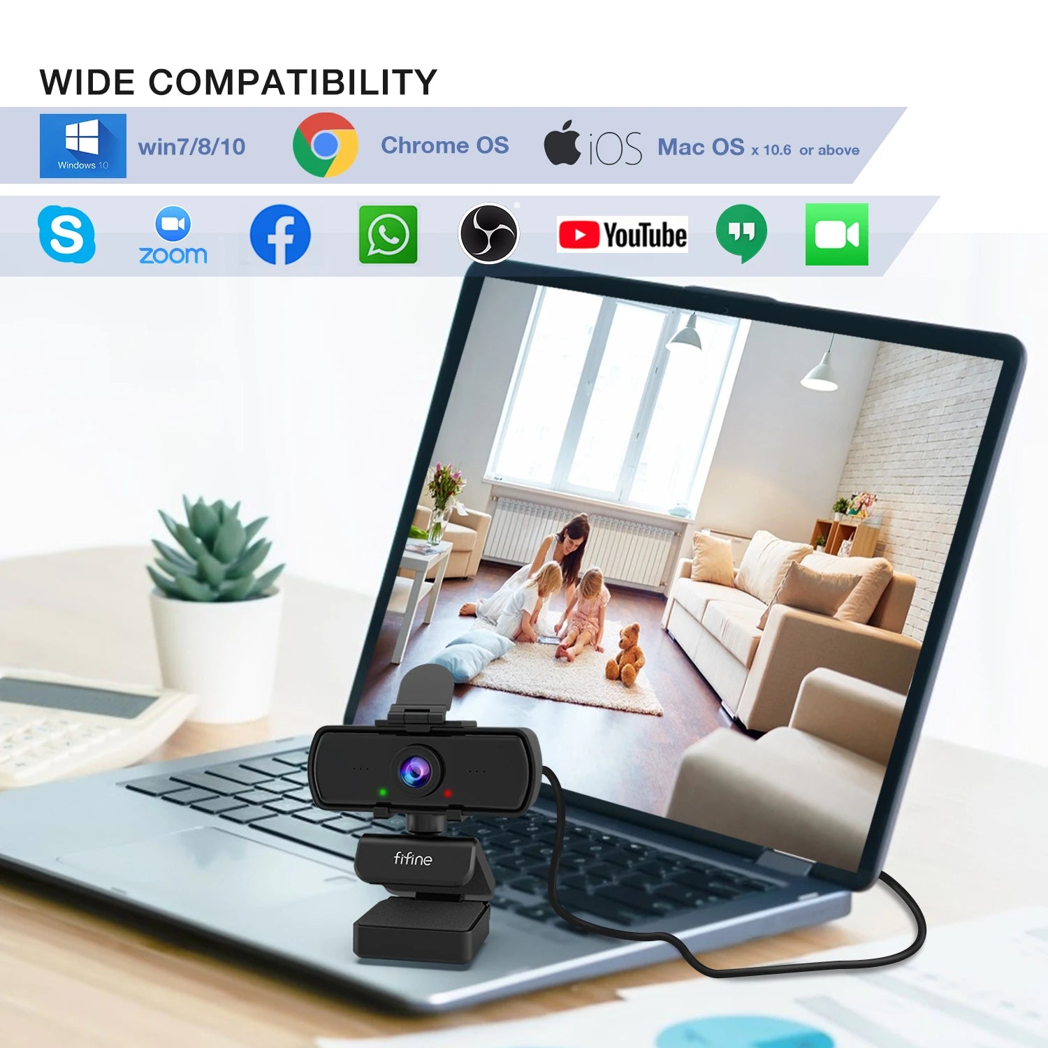 FIFINE™ K420 1440p HD PC Webcam with Microphone & Tripod – USB Plug & Play for Video Calls & Streaming