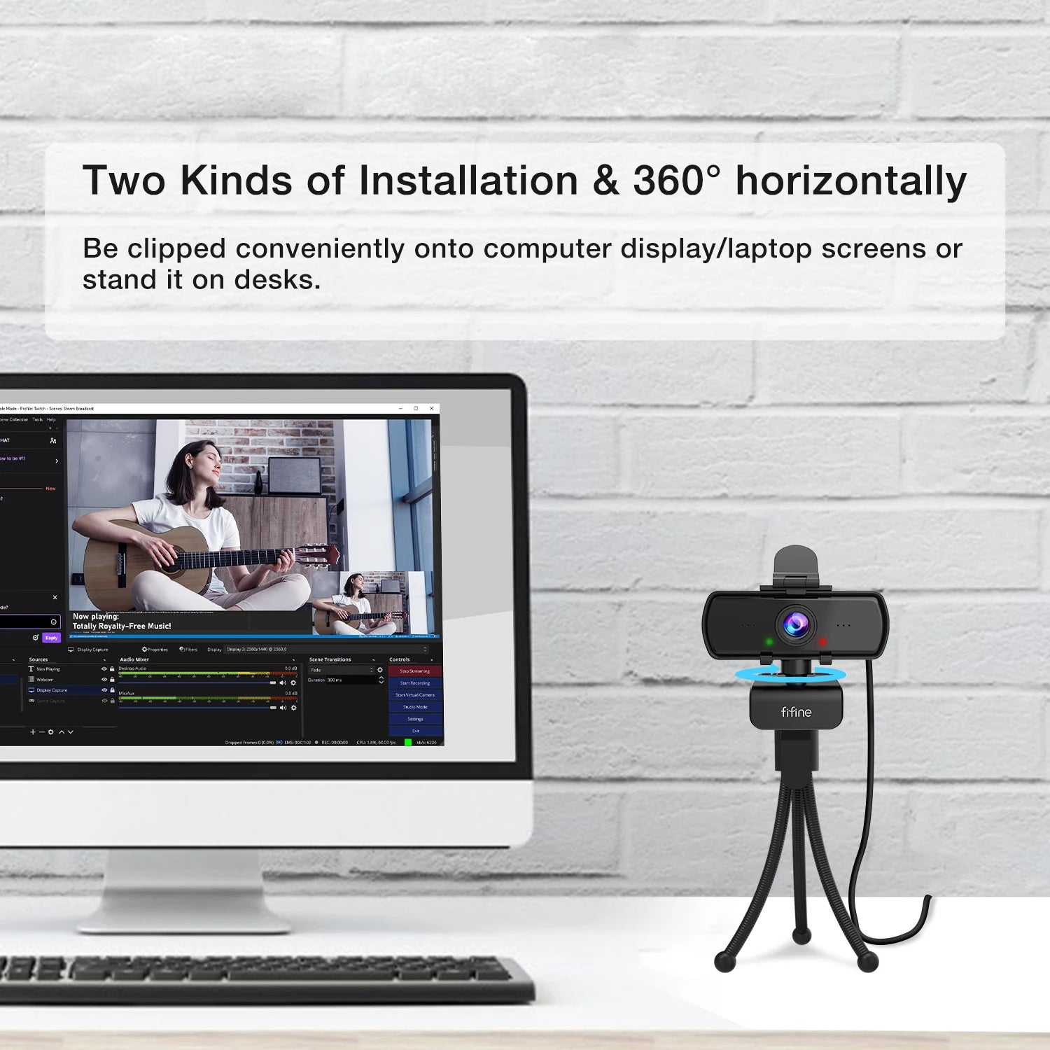 FIFINE™ K420 1440p HD PC Webcam with Microphone & Tripod – USB Plug & Play for Video Calls & Streaming