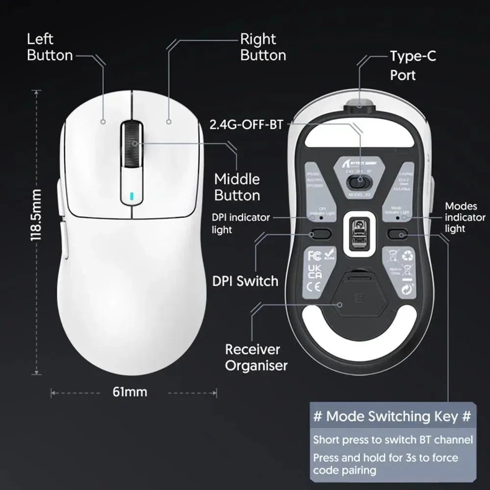 ATTACK SHARK™ X3 Pro Wireless Gaming Mouse – PAW3395 Sensor, 4K Polling Rate