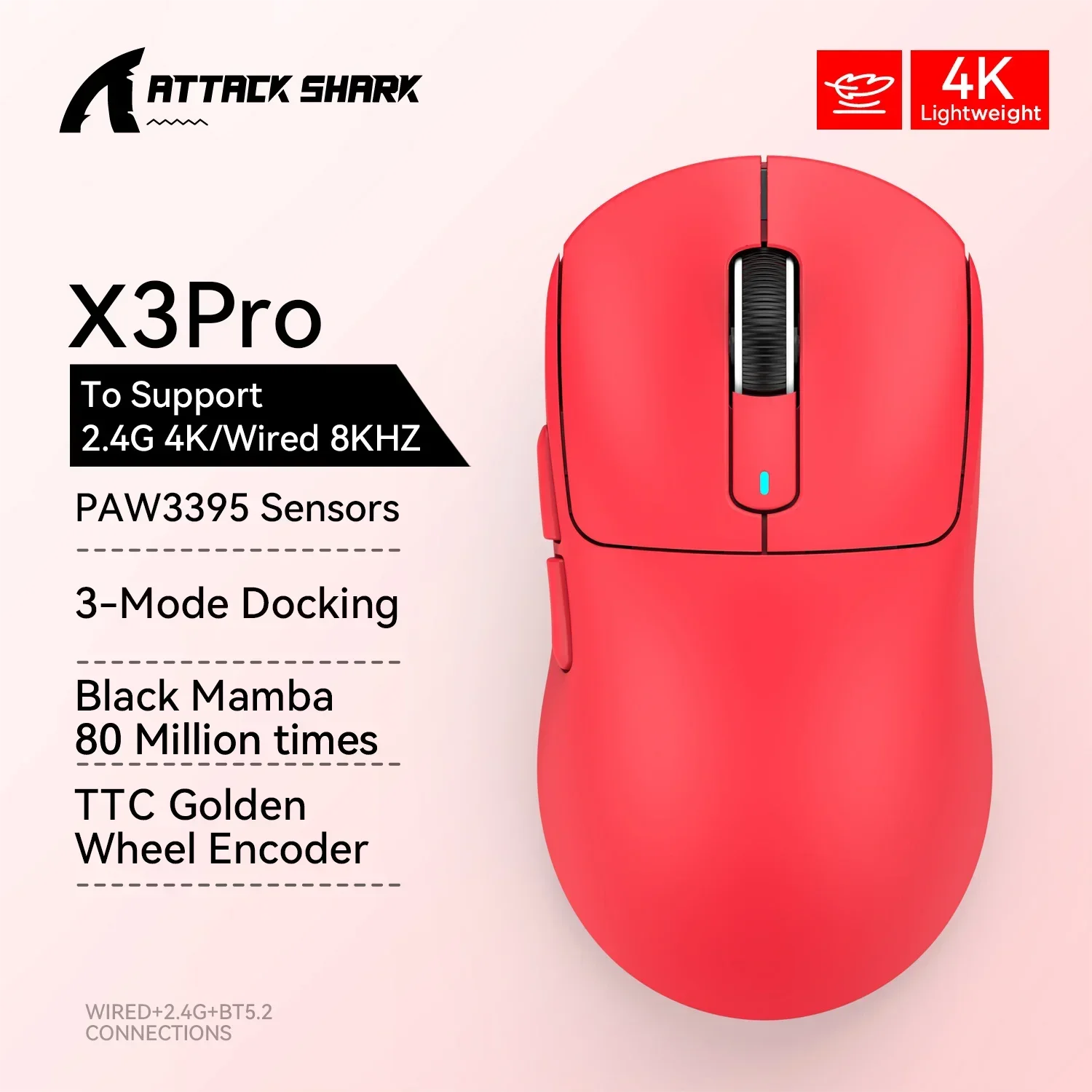 ATTACK SHARK™ X3 Pro Wireless Gaming Mouse – PAW3395 Sensor, 4K Polling Rate