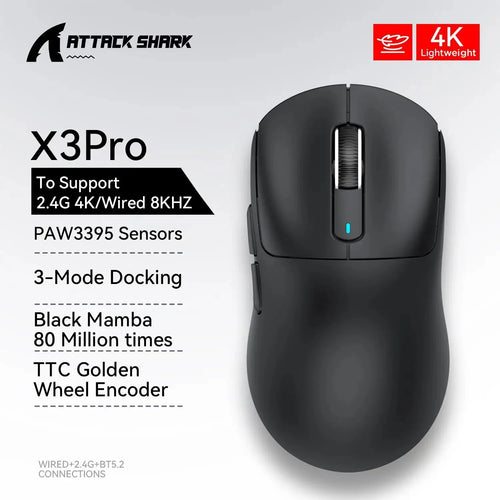 ATTACK SHARK™ X3 Pro Wireless Gaming Mouse – PAW3395 Sensor, 4K Polling Rate